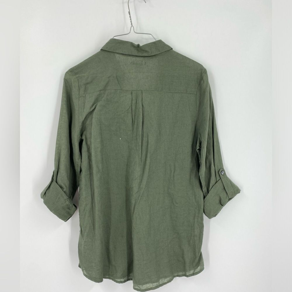 Old Navy Green 3/4 Sleeve Boxy 3/4 Button Down Shirt Linen Blend size S - Picture 4 of 4